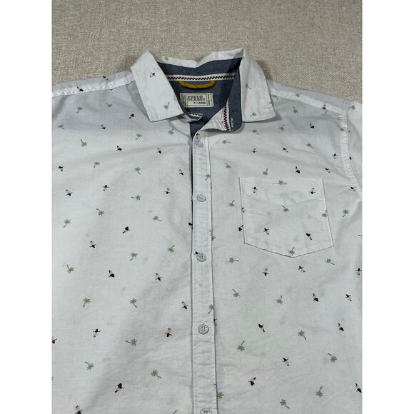 Free Planet Mens XL White Hula Girl Hawaiian Print Button Front Shirt Retro Tiki - Picture 6 of 7